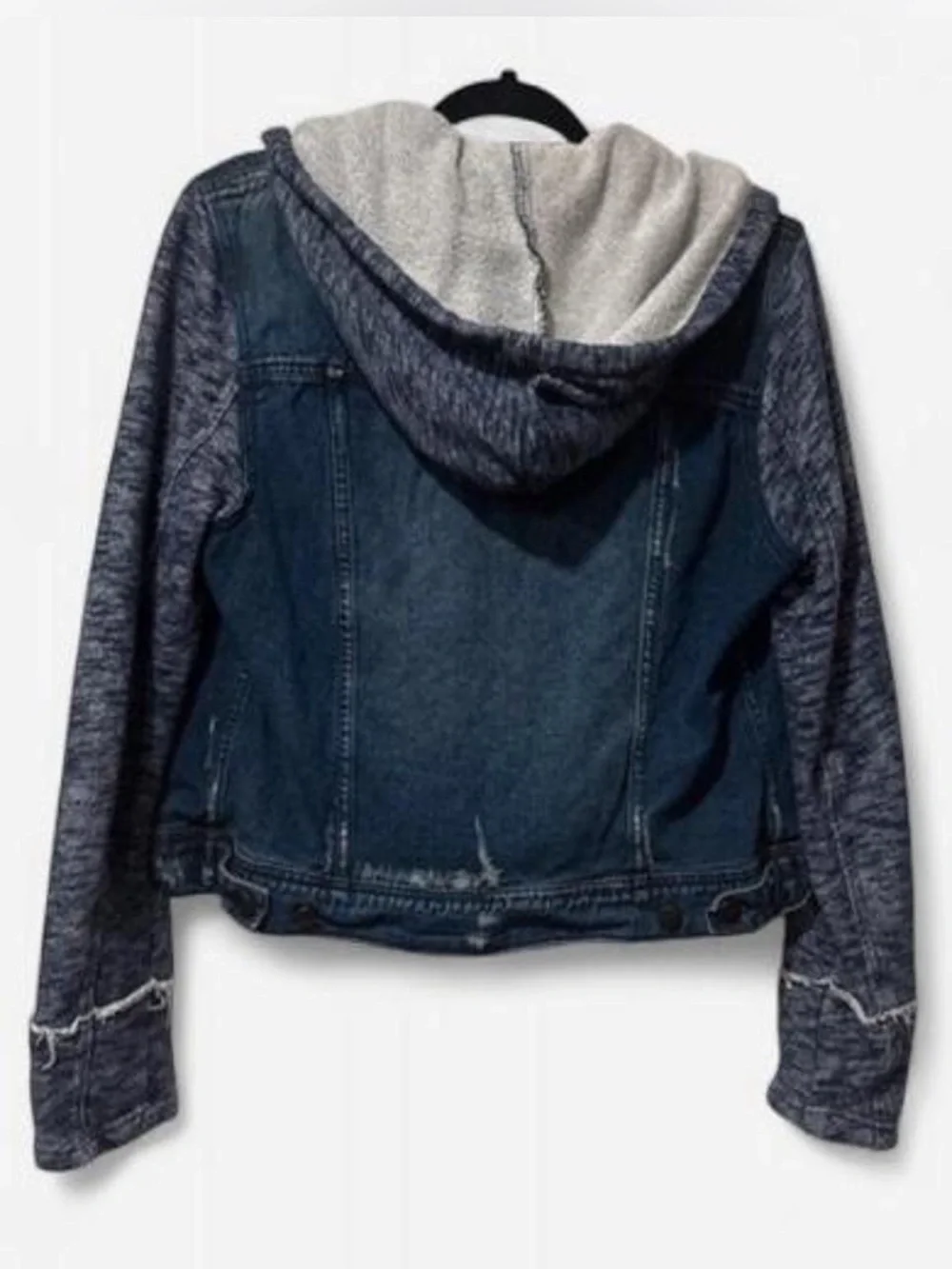 Free People Indigo Denim Jacket with Knit Hood & Sleeves